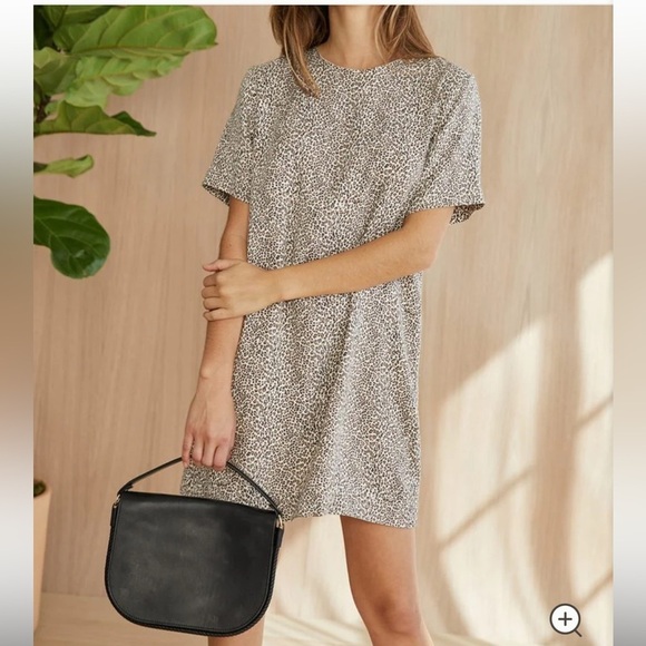 Jenni Kayne Leopard T Shirt Dress | XL Plus | Brown Mini Short Sleeve Crew Neck - Picture 6 of 11